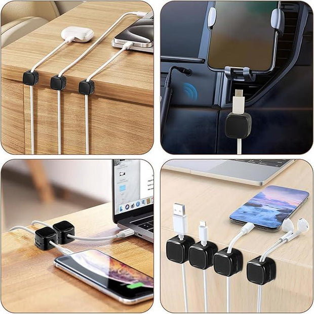 Magnetic Cable Clips 6 Pack - Strong Adhesive Cable Holder for Desk, Nightstand & Wall Organizer