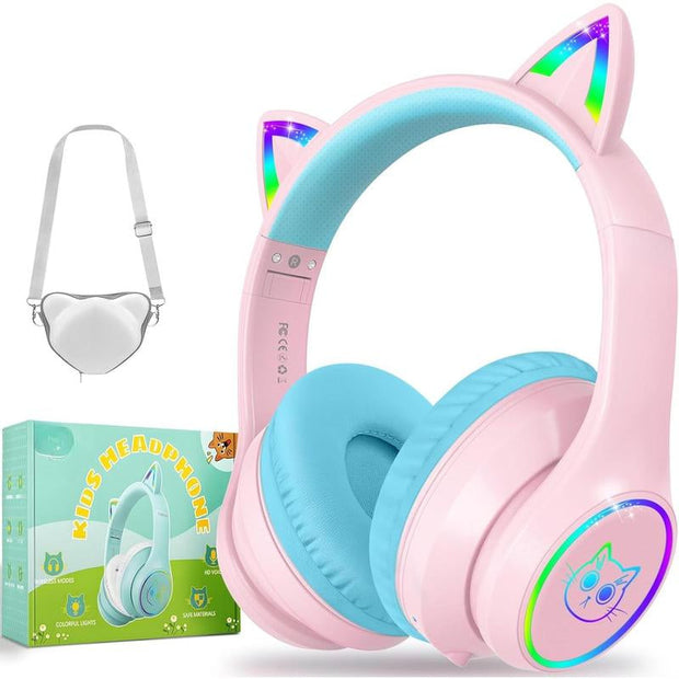 5.3 Headphones with Case - RGB LED Light up Ears Foldable Adjustable over Ear Headphone Support or 3.5Mm Wired Mode for & Girls & Boys Teens