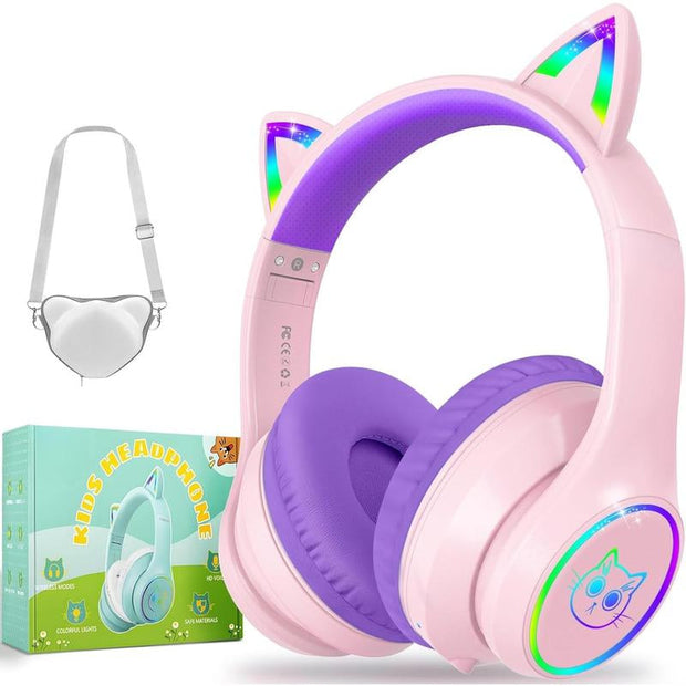 5.3 Headphones with Case - RGB LED Light up Ears Foldable Adjustable over Ear Headphone Support or 3.5Mm Wired Mode for & Girls & Boys Teens