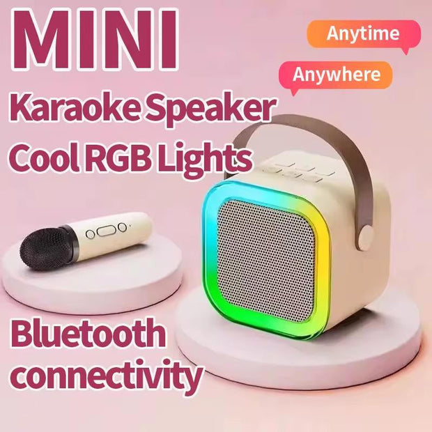 Portable Karaoke Speaker Kit, Wireless Speaker with Microphone, 3D Surround Sound Speaker with RGB Light for Home Party