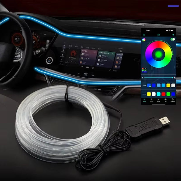 car-interior RGB LED Light Strip Ambient Neon Invisible Light USB Fiber Optic Atmosphere Lamp Support APP Control