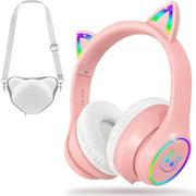 5.3 Headphones with Case - RGB LED Light up Ears Foldable Adjustable over Ear Headphone Support or 3.5Mm Wired Mode for & Girls & Boys Teens