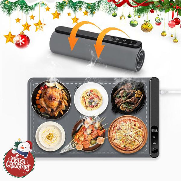 Upgraded Premium Silicone Nano Material Electric Heating Food Warming Mat, 6 Temperature Levels, 10S Instant Heating, 6 Hours Timer, Full Surface Heating Mat, Roll up Food Warmer for Holiday Parties & Gatherings,Camping