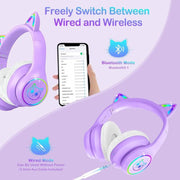 5.3 Headphones with Case - RGB LED Light up Ears Foldable Adjustable over Ear Headphone Support or 3.5Mm Wired Mode for & Girls & Boys Teens