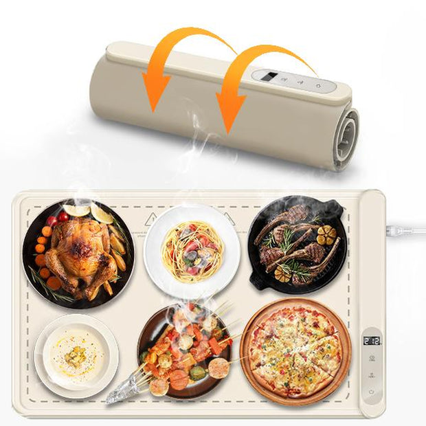 Upgraded Premium Silicone Nano Material Electric Heating Food Warming Mat, 6 Temperature Levels, 10S Instant Heating, 6 Hours Timer, Full Surface Heating Mat, Roll up Food Warmer for Holiday Parties & Gatherings,Camping