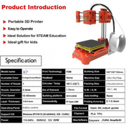 Mini 3D Printer, 1 Set US Plug High-Precision Smart Printing Machine with TF Card & PLA Filament, 3D Printer for Beginners