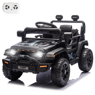 12V Powered Ride on Car Truck, Kids Electric Car W/Parent Remote Control, Spring Suspension, LED Lights- Black