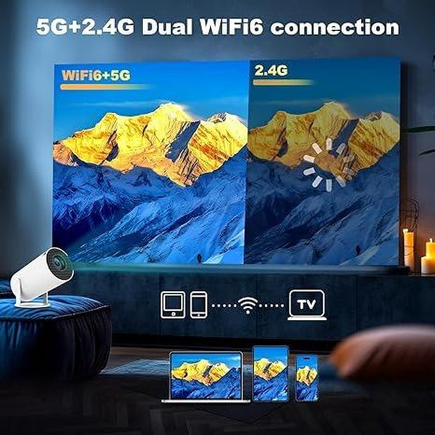 HY300 Mini Projector 4K 1080P 180° Rotatable Dual-Band Wifi 6 Bluetooth 5.0 Android 11 40"-130" Screen for Ultimate Home Theater Experience