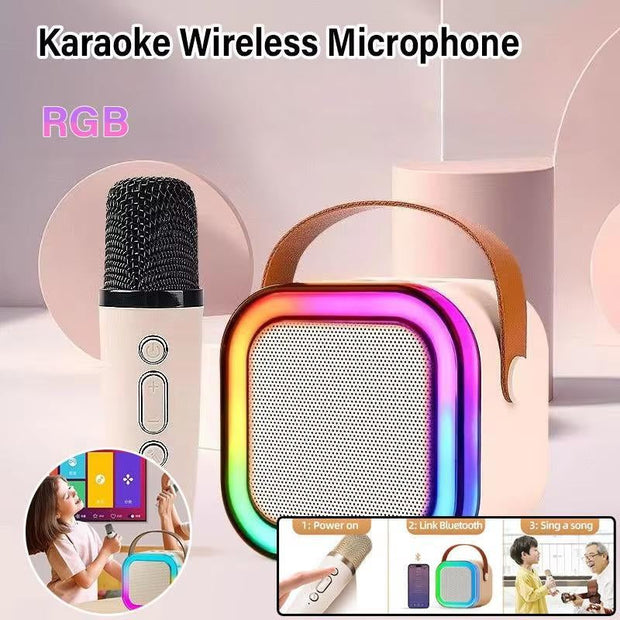 Portable Karaoke Speaker Kit, Wireless Speaker with Microphone, 3D Surround Sound Speaker with RGB Light for Home Party