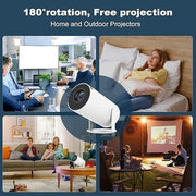 HY300 Mini Projector 4K 1080P 180° Rotatable Dual-Band Wifi 6 Bluetooth 5.0 Android 11 40"-130" Screen for Ultimate Home Theater Experience