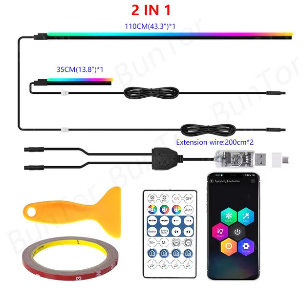  Car Full RGB LED Ambient Rainbow Light Strip/ USB Dream Symphon Music Atmosphere Lamp with App Remote Control