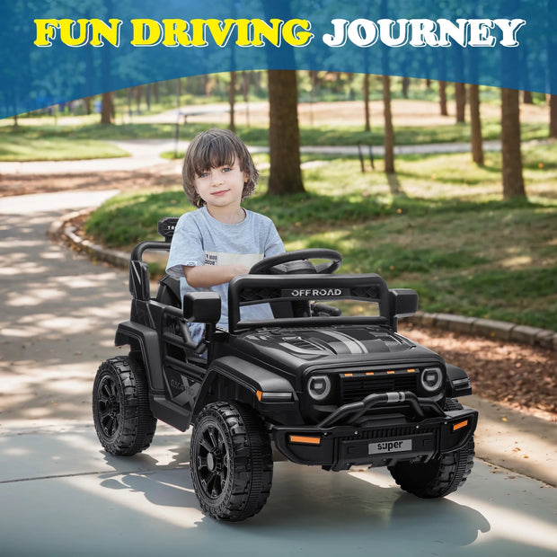 12V Powered Ride on Car Truck, Kids Electric Car W/Parent Remote Control, Spring Suspension, LED Lights- Black