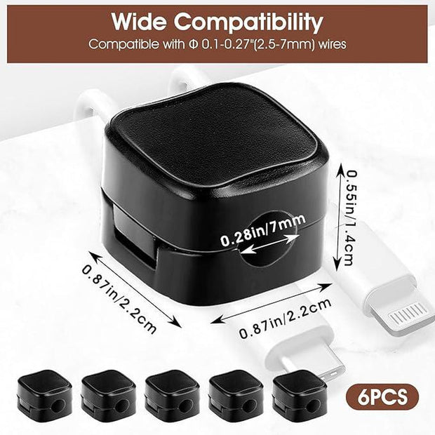 Magnetic Cable Clips 6 Pack - Strong Adhesive Cable Holder for Desk, Nightstand & Wall Organizer