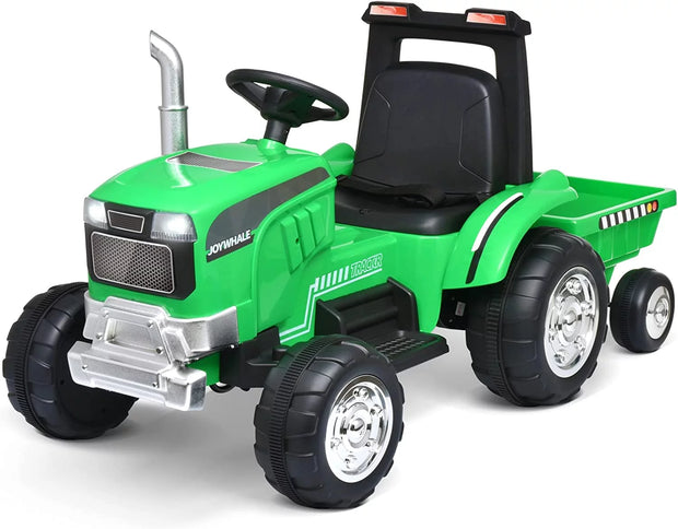 12V Kids Ride on Tractor Electric Excavator, with Detachable Trailer, Remote Control, Green