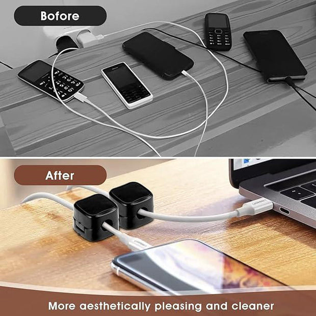 Magnetic Cable Clips 6 Pack - Strong Adhesive Cable Holder for Desk, Nightstand & Wall Organizer