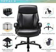 office chairs for heavy people400Lbs-Heavy Duty Executive Desk Chair with Extra Wide Seat, High Back Ergonomic Leather Computer Chair with Tilt Rock&Tension, Padded Armrests-Black