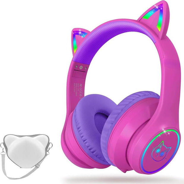 5.3 Headphones with Case - RGB LED Light up Ears Foldable Adjustable over Ear Headphone Support or 3.5Mm Wired Mode for & Girls & Boys Teens