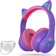 5.3 Headphones with Case - RGB LED Light up Ears Foldable Adjustable over Ear Headphone Support or 3.5Mm Wired Mode for & Girls & Boys Teens