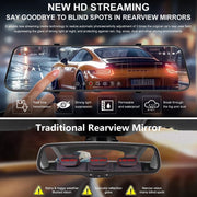 4K 10" Dual Dash Cam Car Rear Mirror View Backup Dual Camera Night Vision IPS