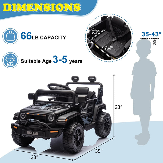 12V Powered Ride on Car Truck, Kids Electric Car W/Parent Remote Control, Spring Suspension, LED Lights- Black