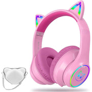 5.3 Headphones with Case - RGB LED Light up Ears Foldable Adjustable over Ear Headphone Support or 3.5Mm Wired Mode for & Girls & Boys Teens