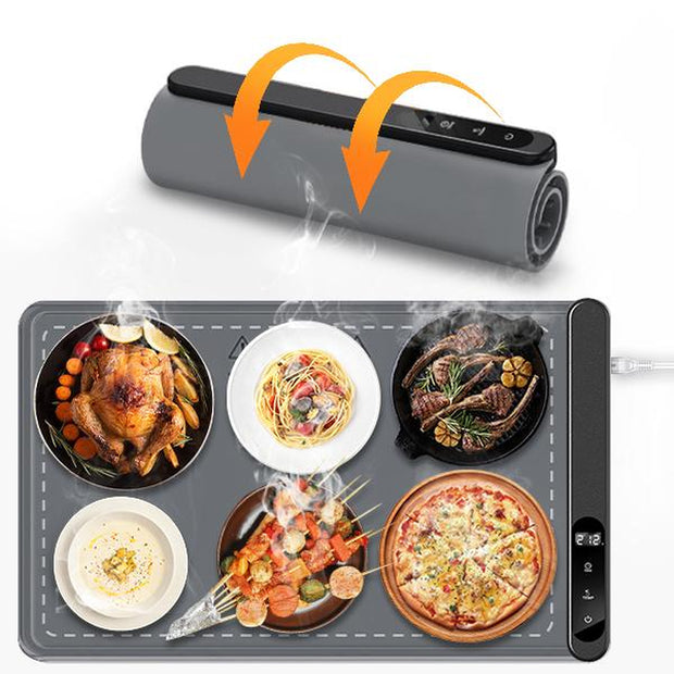 Upgraded Premium Silicone Nano Material Electric Heating Food Warming Mat, 6 Temperature Levels, 10S Instant Heating, 6 Hours Timer, Full Surface Heating Mat, Roll up Food Warmer for Holiday Parties & Gatherings,Camping